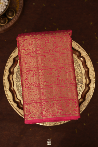 Kanchipuram Silk Saree In Blush Red With Diamond Buttas