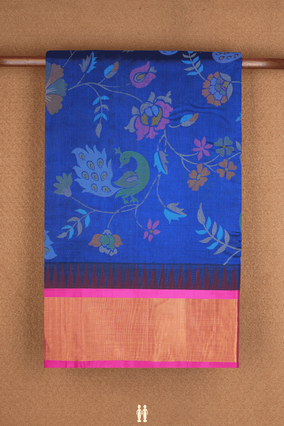 Peacock And Floral Design Indigo Blue Silk Cotton Saree