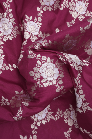 Allover Floral Design Berry Purple Banarasi Silk Saree