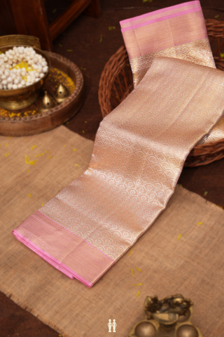 Kanchipuram Silk Saree In Pink Tissue With Floral Zari Design