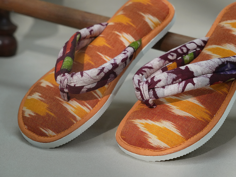 Ikat Design Shades Of Orange Cotton Slippers