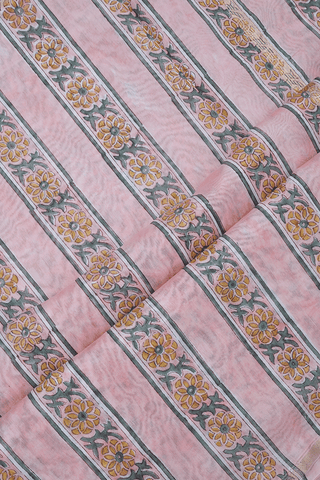 Allover Floral Printed Baby Pink Chanderi Cotton Saree