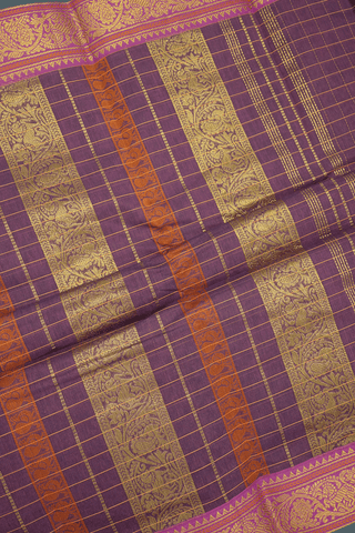 Allover Checks Design Dusty Purple Chettinadu Cotton Saree