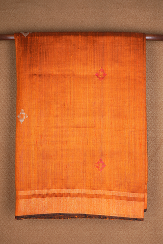 Threadwork Design Orange Jute Saree