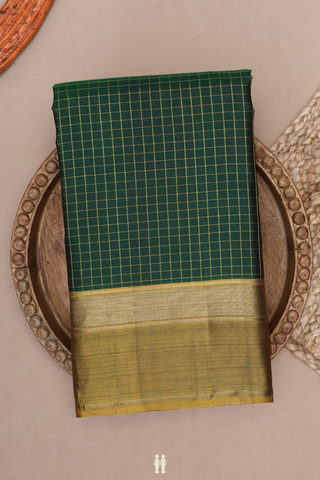 Threadwork Checks Design Forest Green Kanchipuram Silk Saree