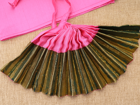 Zari Border Pink And Green Art Silk Amman Pavadai Set