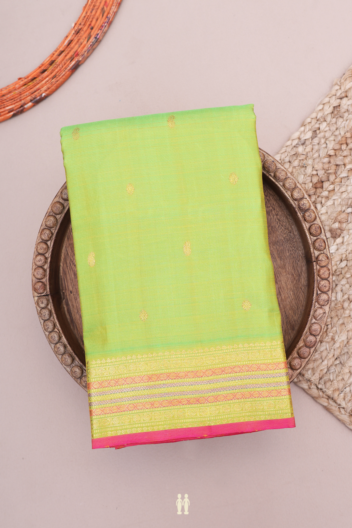 Kanchipuram Silk Saree In Green With Floral Buttis