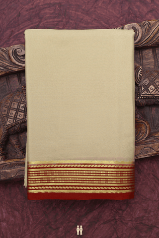 Mysore Silk Saree In Beige With Contrast Zari Border