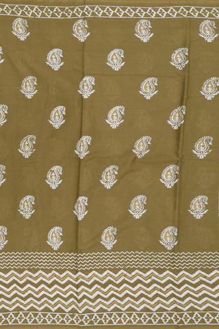 Jaipur Cotton Saree In Mehendi Green With Paisley Printed