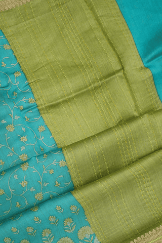 Allover Floral Printed Ramar Green Chanderi Cotton Saree