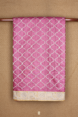 Threadwork Ogee Design Mulberry Pink Tussar Silk Saree