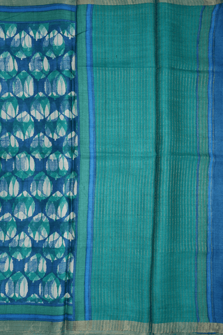 Allover Printed Design Berry Blue Tussar Silk Saree