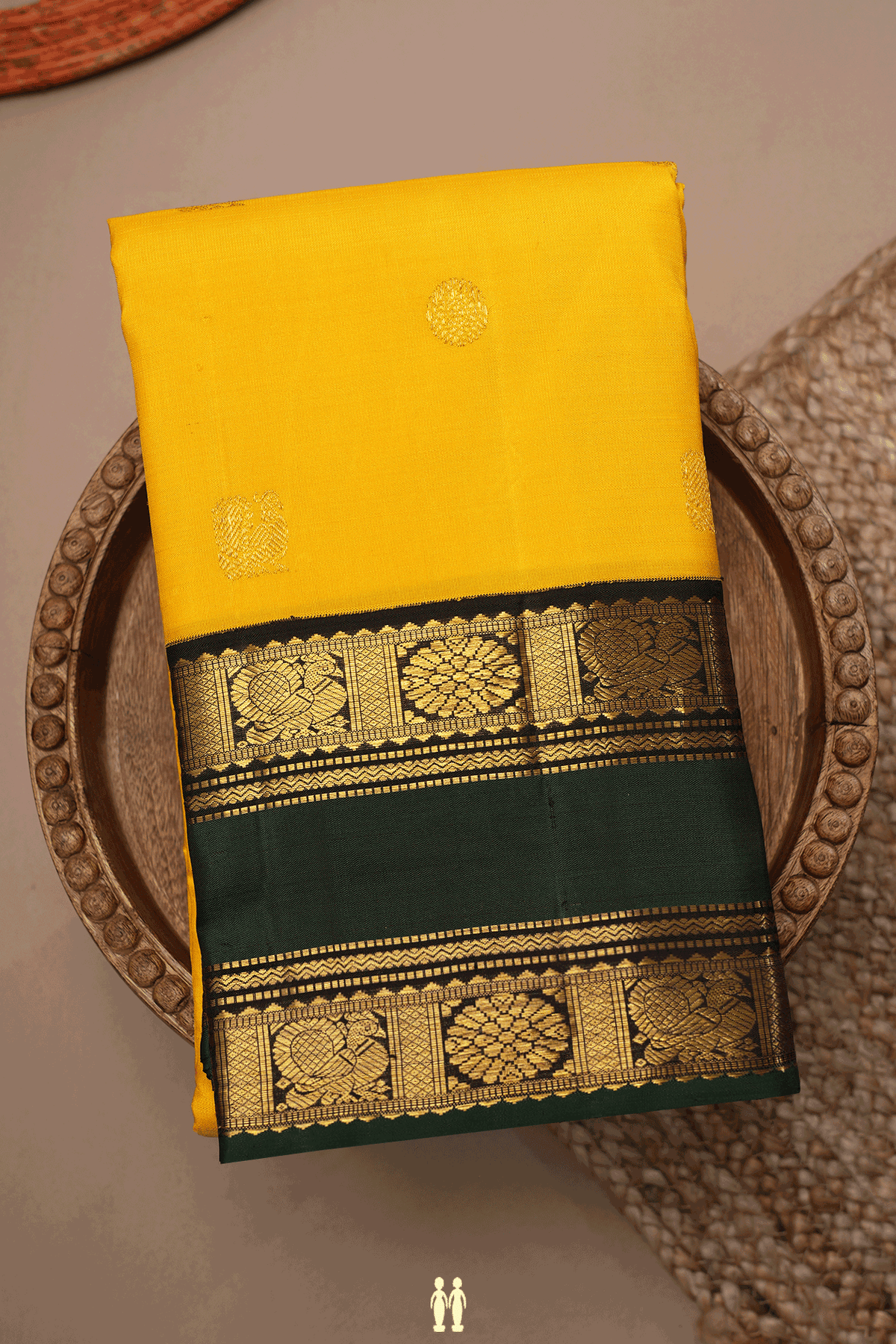 Peacock Chakram Motifs Royal Yellow Kanchipuram Silk Saree