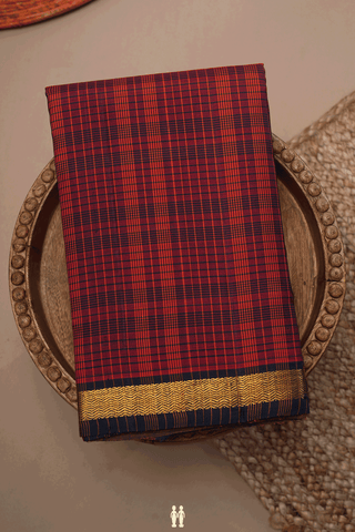 Allover Checks Design Berry Red Kanchipuram Silk Saree