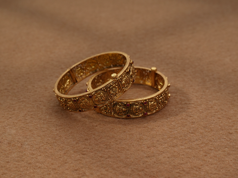 Antique Design Gold Plated Silver Bangles