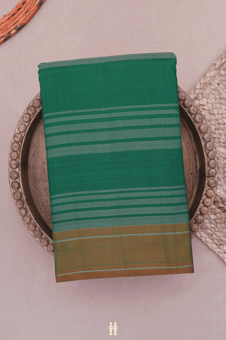 Kanchipuram Silk Saree In Emerald Green With Stripes Design