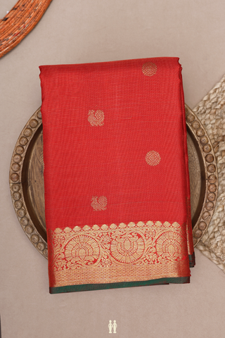 Stripes With Buttas Scarlet Red Kanchipuram Silk Saree