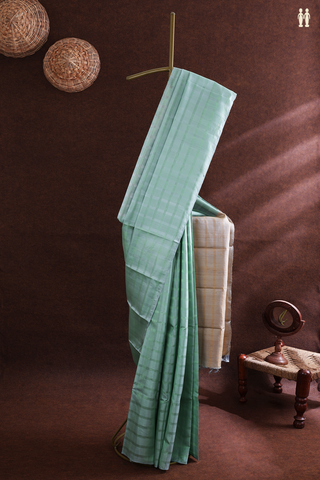 Kanchipuram Silk Saree In Dusty Green With Self Checks