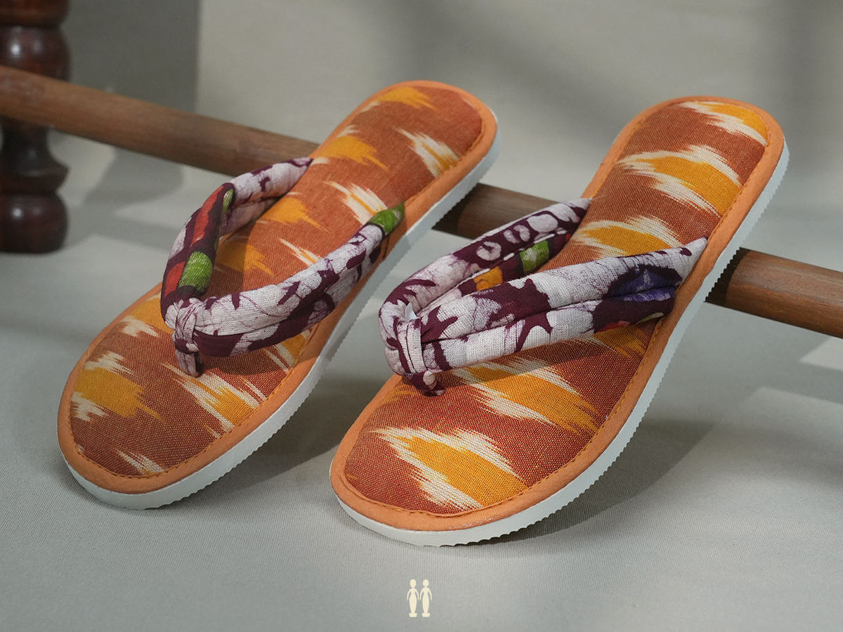 Ikat Design Shades Of Orange Cotton Slippers