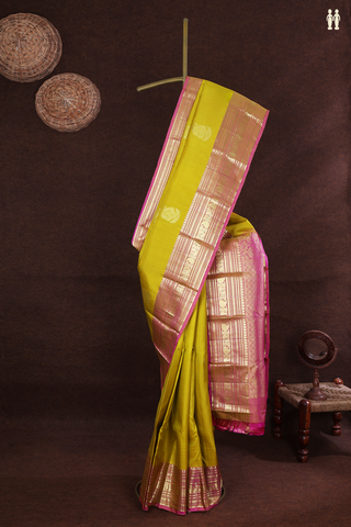 Paisley Zari Motifs Celery Yellow Kanchipuram Silk Saree