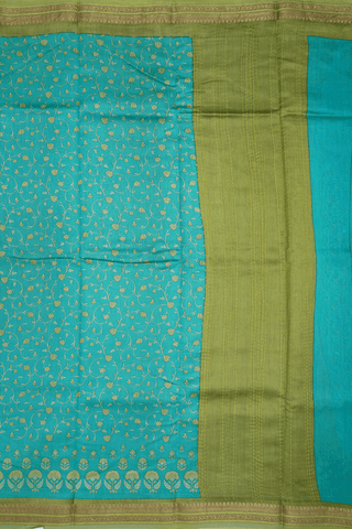 Allover Floral Printed Ramar Green Chanderi Cotton Saree