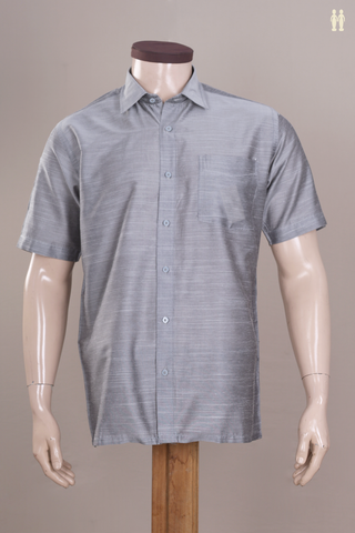 Regular Collar Plain Grey Raw Silk Shirt