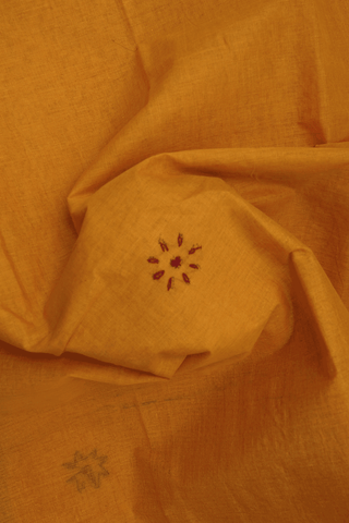 Hand Embroidery Design Saffron Yellow Ahmedabad Cotton Saree