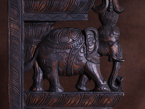 Wooden Elephant With Peacock Set Of 2 Wall Panel For Decor