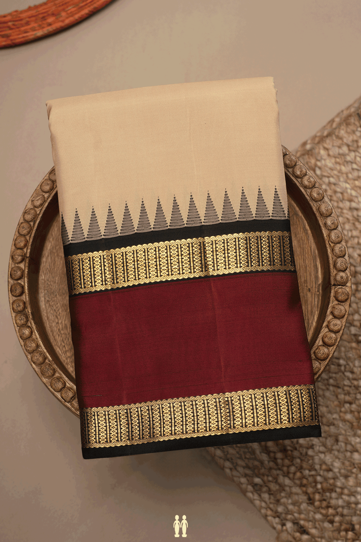 Contrast Border Plain Coffee Cream Kanchipuram Silk Saree