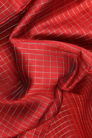 Zari Checked Design Crimson Red Raw Silk Saree