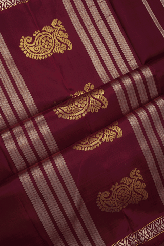 Malli Moggu Zari Buttas Maroon Kanchipuram Silk Saree