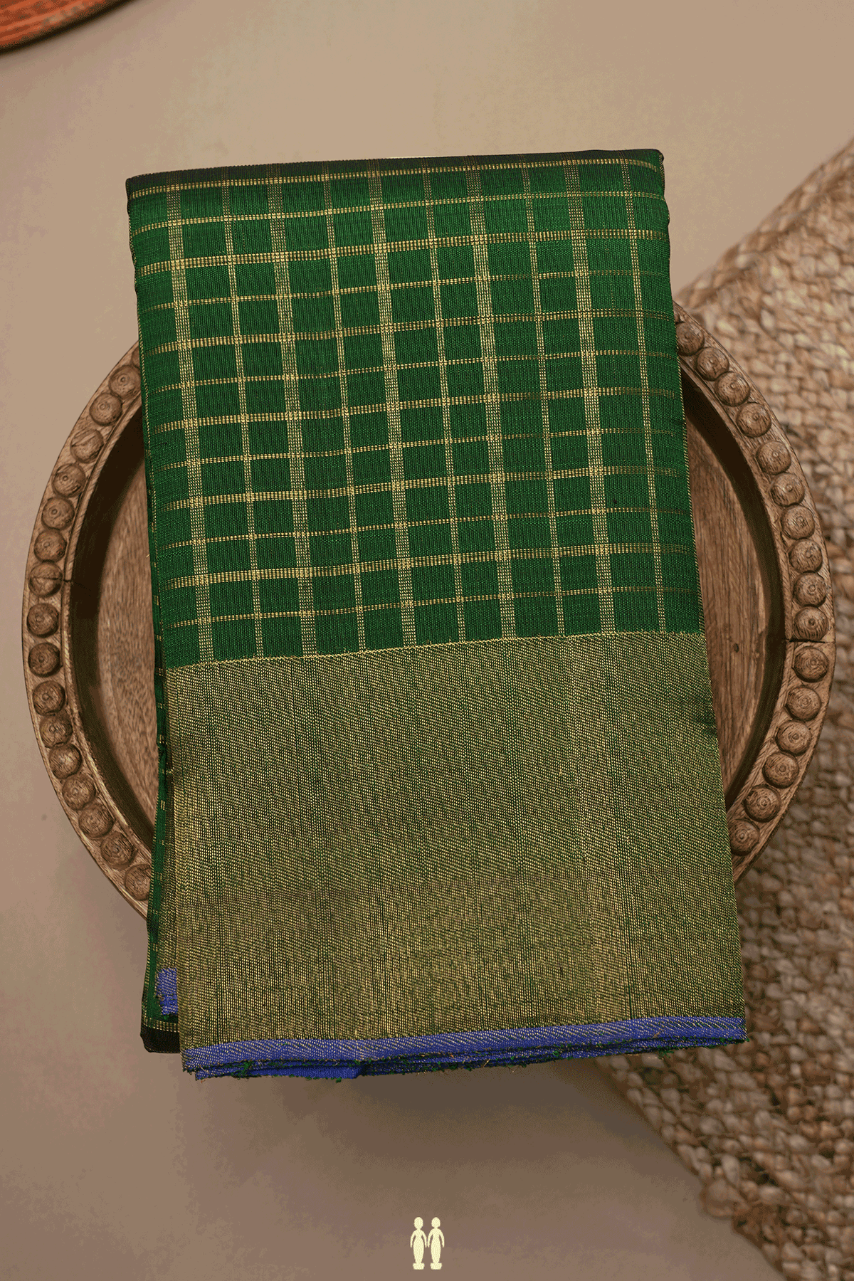 Zari Checked Design Dark Green Kanchipuram Silk Saree