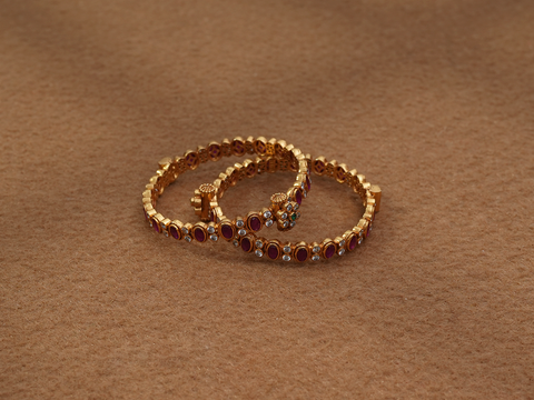 Crystal And Pink Stone Gold Plated Silver Screw Bangles