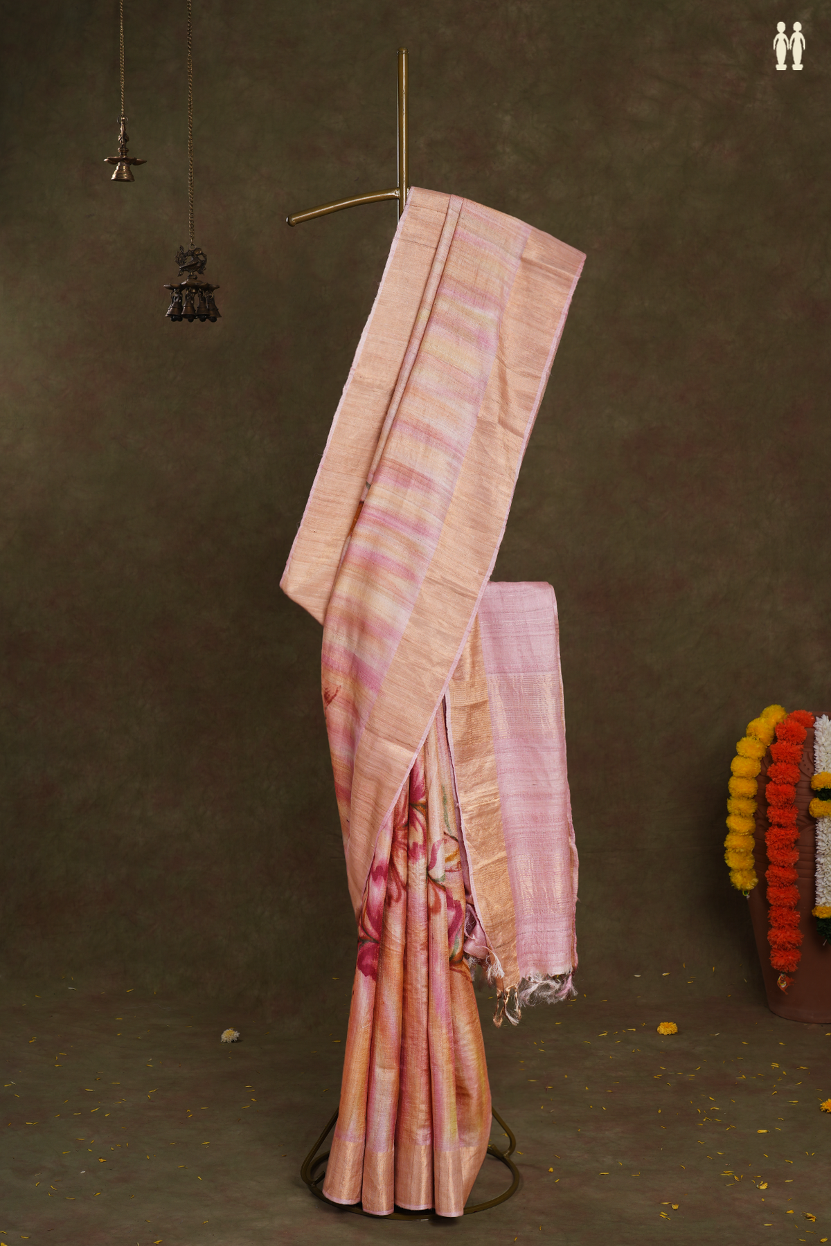 Floral Design Shades Of Pink Tussar Silk Saree