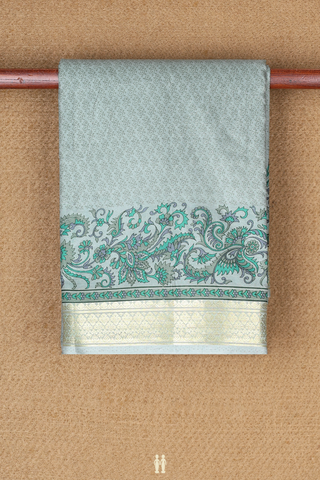 Printed Silk Saree In Sage Green With Allover Design