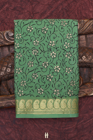 Floral Printed Design Dusty Green Mysore Silk Saree