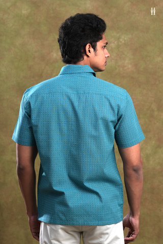 Regular Collar Stripes Design Capri Blue Cotton Shirt