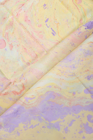 Stone Texture Design Yellow And Purple Hand Marble Silk Saree