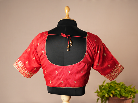 Floral Buttis Chilli Red Semi Banarasi Silk Readymade Blouse