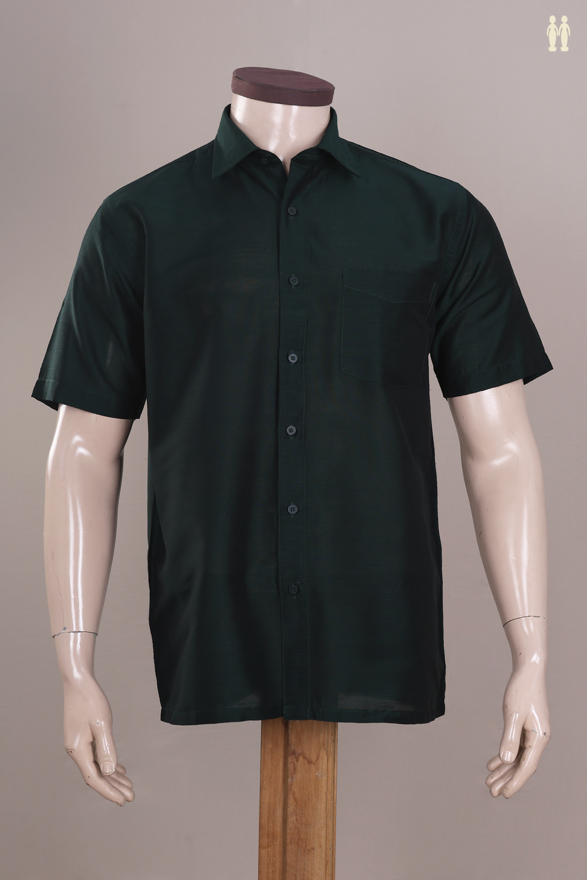 Regular Collar Plain Bottle Green Raw Silk Shirt