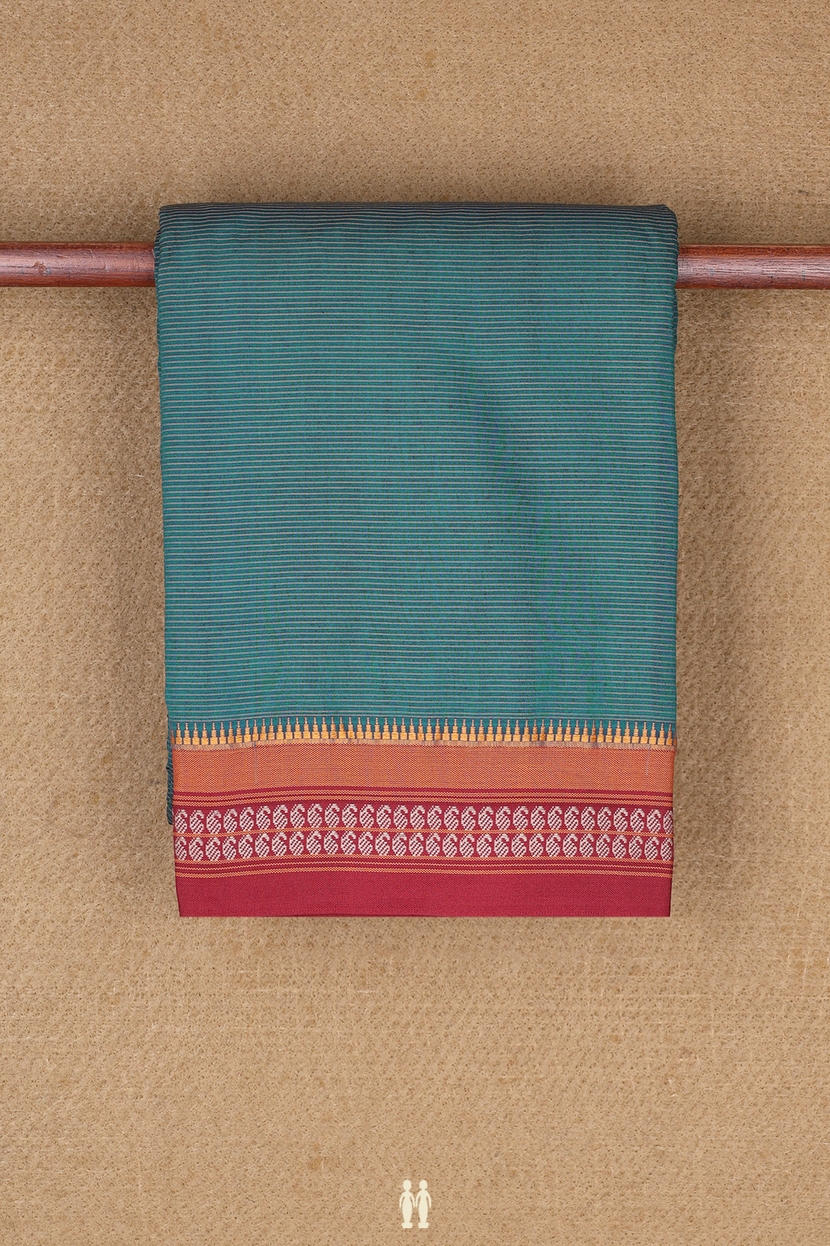 Dharwad Cotton Saree In Teal Blue With Allover Stripe Design