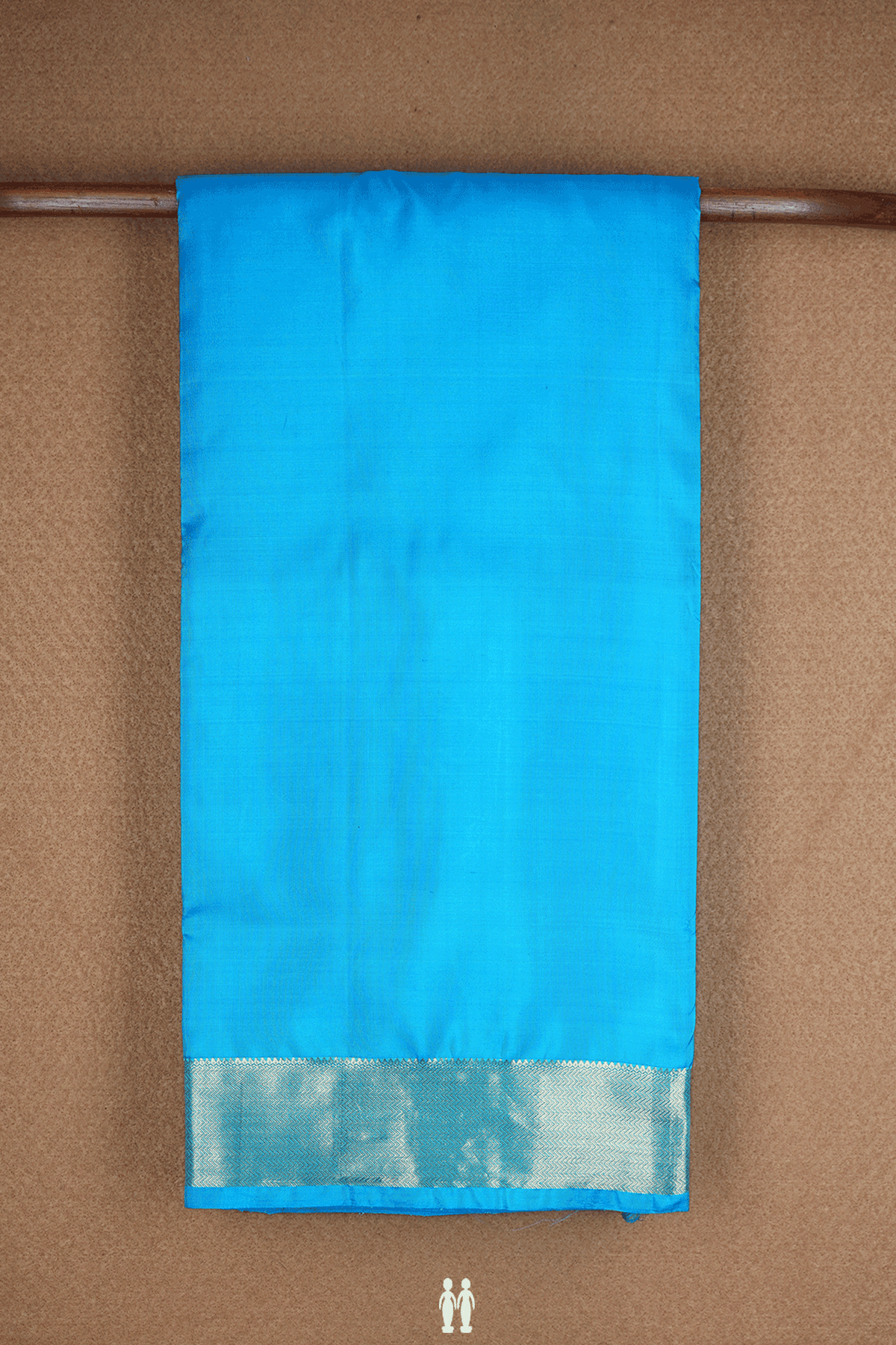 Chevron Border Plain Cerulean Blue Nine Yards Silk Saree