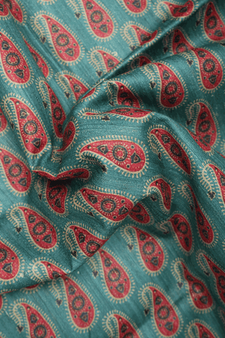 Allover Paisley Printed Design Dusty Green Jute Saree