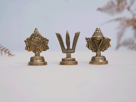 Brass Sangu, Chakram And Namam Idol For Pooja Set