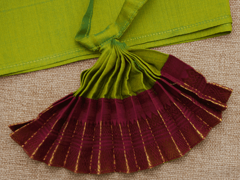 Zari Border Green And Maroon Silk Cotton Amman Pavadai Set