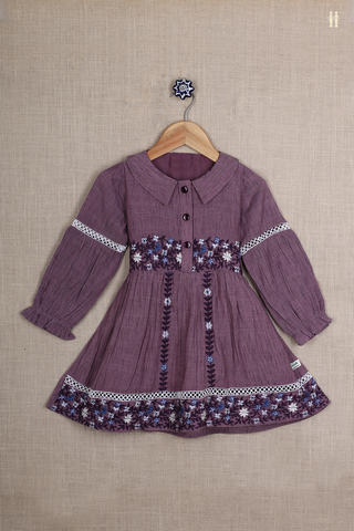 Embroidered Design Dusty Purple Cotton Frock