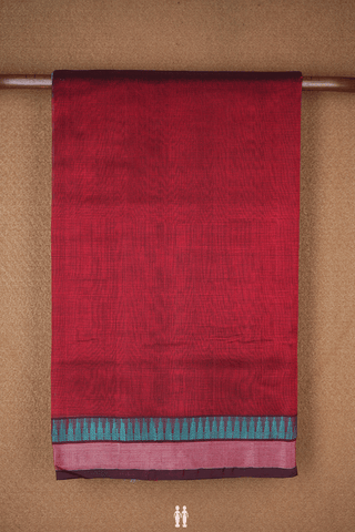 Zari Border Plain Cherry Red Traditional Silk Cotton Saree