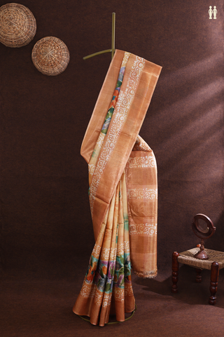 Tussar Silk Saree In Shades Of Brown With Floral Printed Design