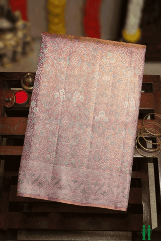 Floral Zari Design Dusty Pink Tissue Kanchipuram Silk Saree