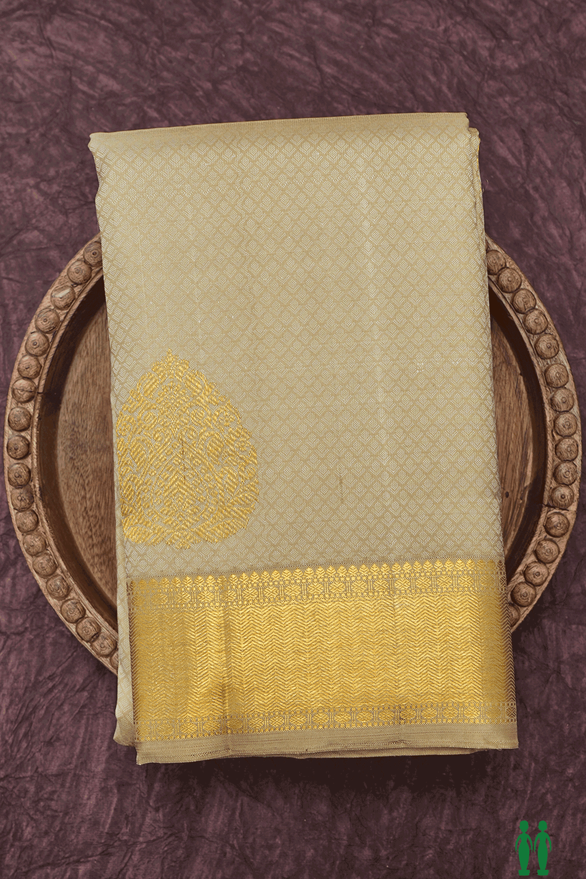 Threadwork With Motifs Light Khaki Kanchipuram Silk Saree